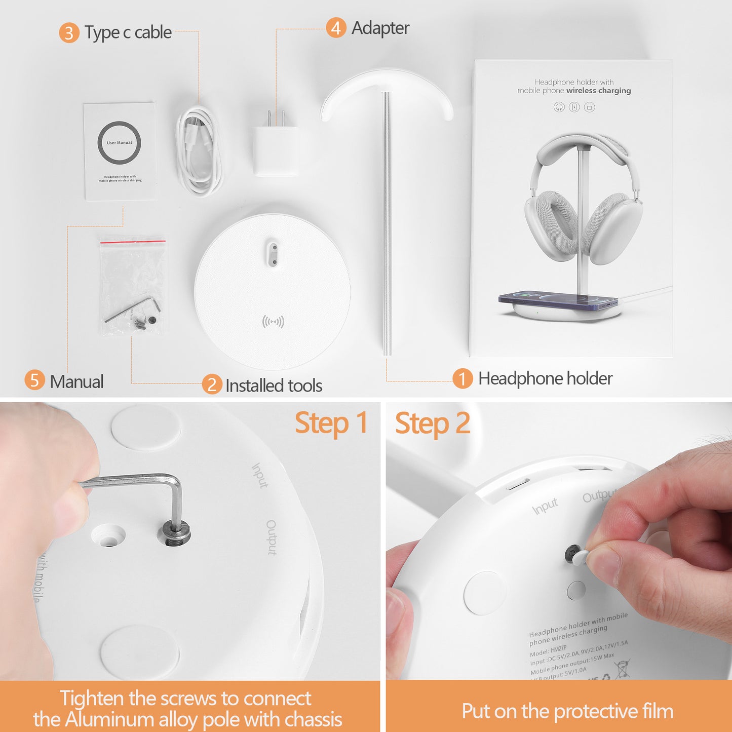 HIWE Headphone Stand with Wireless Charger
