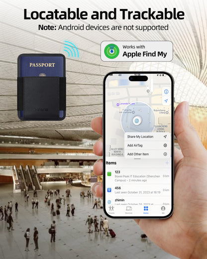 HiWe Passport Holder for Travel with Rechargeable Find My Tracker Built in