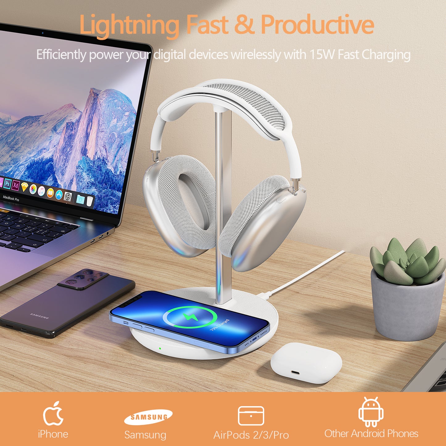 HIWE Headphone Stand with Wireless Charger