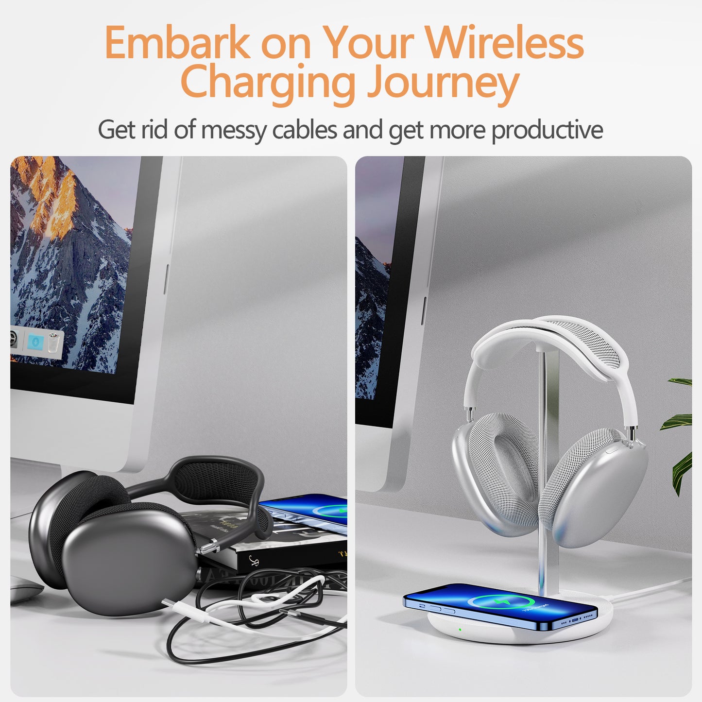 HIWE Headphone Stand with Wireless Charger