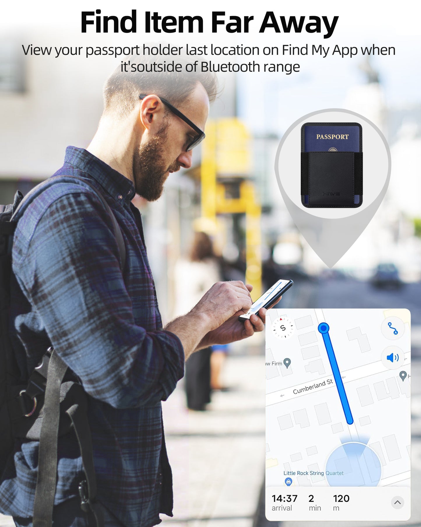 HiWe Passport Holder for Travel with Rechargeable Find My Tracker Built in