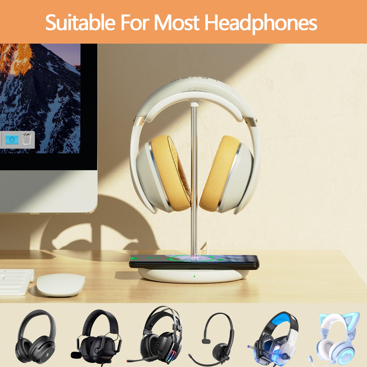 HIWE Headphone Stand with Wireless Charger