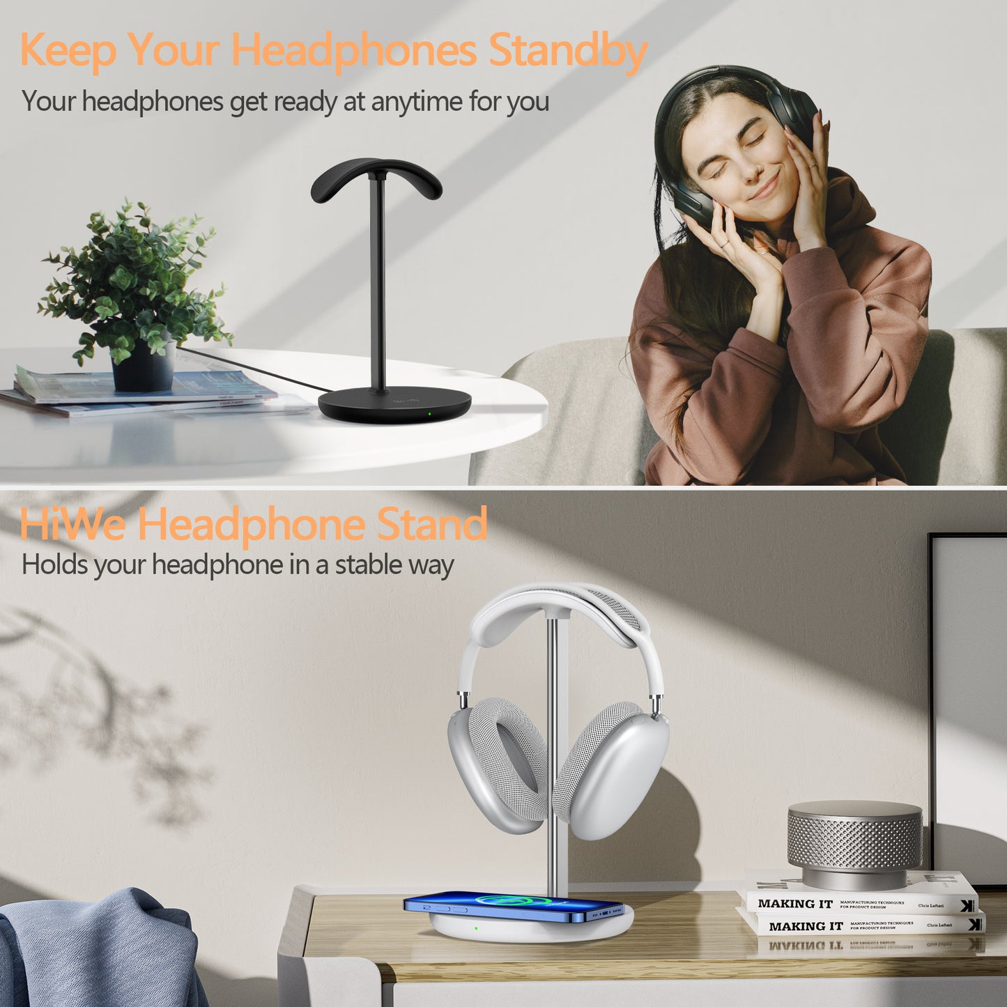 HIWE Headphone Stand with Wireless Charger